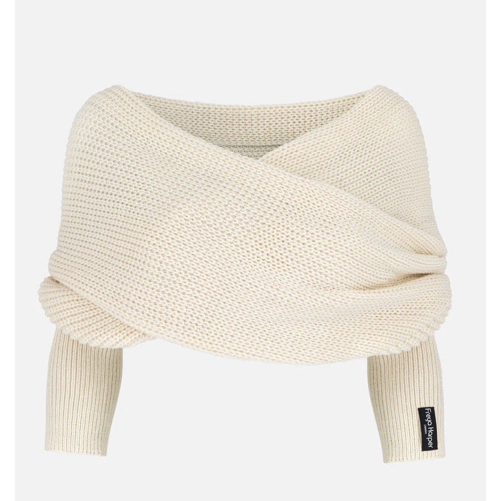 Freya Harper Knit Scarf Shrug Shawl Wrap Ivory Cream Sleeves Cozy Neutral Winter
